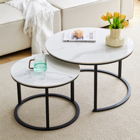 Ensemble de tables basses gigognes en marbre rond de style nordique italien de luxe moderne, or et blanc, pour salon