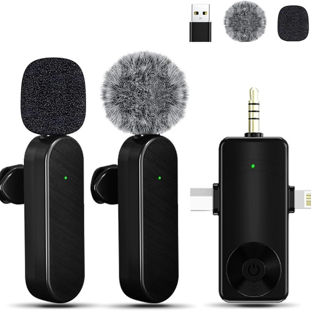 H8 3 in 1 Wireless Lavalier Microphone Dual Receiver Noise Cancelling Clip-on Mic for Phone TikTok Live Streaming