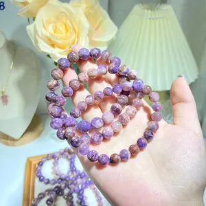 ธรรมชาติรัสเซียสีชมพู Charoite ลูกปัดสร้อยข้อมือจิตวิญญาณการรักษาคริสตัลอัญมณีเครื่องประดับ