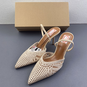 ZA Primavera Verano Nuevas Sandalias de Malla para Mujer Beige Claro con Tacón Hueco, Punta Puntiaguda, Corte Bajo y Tacones de Aguja Súper Altos con Punta Cubierta - Product Image 3