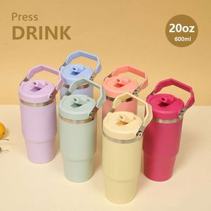 Gobelet isotherme à double paroi de 20 oz avec couvercle à paille et poignée de transport, sans BPA, tasse portable qui s'adapte parfaitement au porte-gobelet de voiture - Product Image 2