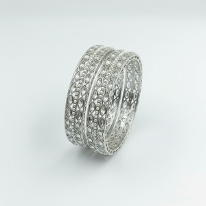 Silver Plated White Fine Jewelry <b>Set</b> with Crystal Stone and <b>Pearls</b> 2.6 Bangles Jewelemarket - Product Image 2