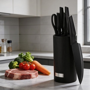 Ensemble de 7 couteaux de cuisine en acier inoxydable premium, lames affûtées, manche antidérapant en PP, bloc à couteaux avec ciseaux de cuisine pour supermarché - Product Image 4
