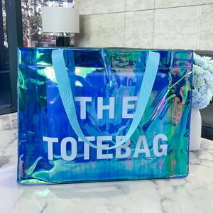กระเป๋าช้อปปิ้งพีวีซีหนาพิมพ์ลายโฮโลแกรมเลเซอร์สีรุ้ง พร้อมหูหิ้ว PU และสายสะพายไหล่ ดีไซน์ทันสมัย ผลิตในจีน รับทำโลโก้ตามสั่ง - Product Image 5
