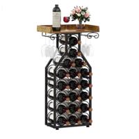Porte-bouteilles à vin pliable moderne en métal et bois à 5+ niveaux pour la cuisine, le salon, le bar et le cellier