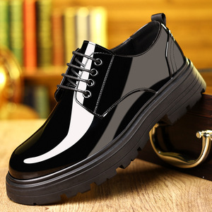 <b>Men</b> Patent Leather Oxfords Toe Breathable Rubber Outsole Genuine Leather Lining Wedding <b>Dress</b> Shoes Autumn Solid Black Lace-up - Product Image 1