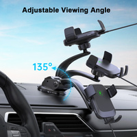 Support de téléphone pour voiture avec chargeur sans fil 15W et fixation pliable à ventouse pour téléphones de 4 à 7 pouces sur pare-brise et tableau de bord
