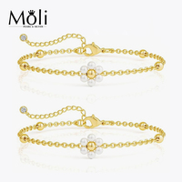 18 Karat Vergoldung Stapelbar 925 Sterling Silber Blumen design Natürliche Runde Perle Perlen Armband Hochzeits schmuck