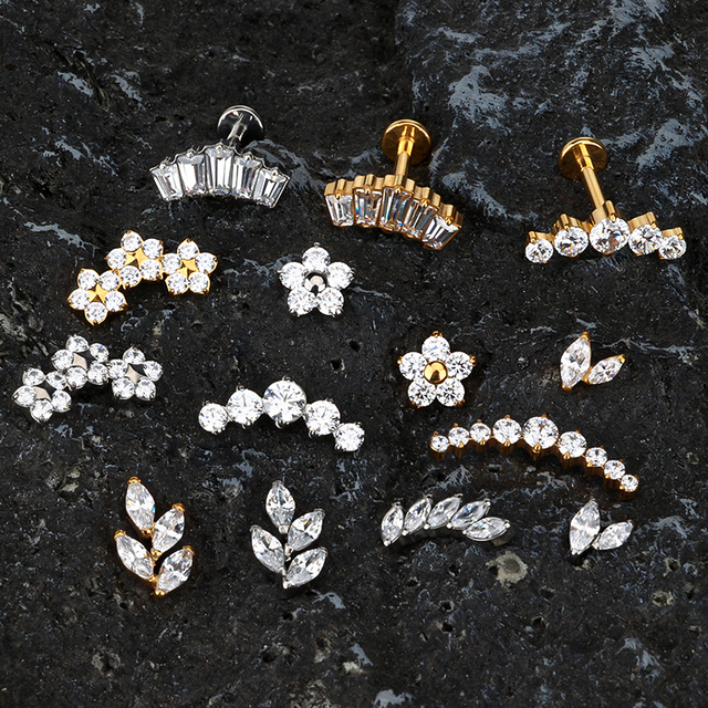GZN ASTM F136 Implant Grade Titanium Polished Gold Labret Nose Septum Ring Helix Cartilage Earring Titanium Piercing Jewelry