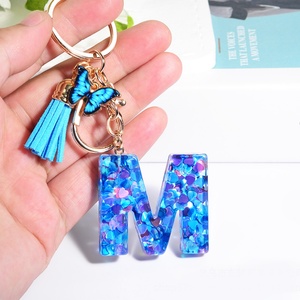Wholesale Blue butterfly Fashion Mini Cute Metal Tassels Resin Key Chain <b>Custom</b> Letter Initial Acrylic Plastic <b>Keychain</b> - Product Image 2