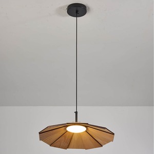 Fan Shaped Walnut Wood Chandelier <b>Led</b> <b>Light</b> Warm <b>Light</b> Home Restaurant Tea Room Zen Style Single Head Pendant Lamp - Product Image 1