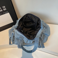 Sac fourre-tout en jean délavé pour femme, sac à main rétro avec rivets, grande capacité, sac de voyage à bandoulière, vente en gros