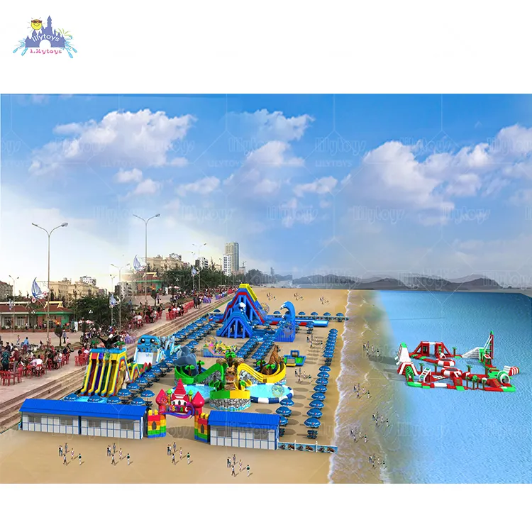 Outdoor Amusement Giant Ground Water Park Design Inflatable Land Water Playground Inflatable Water Amusement Park Games
