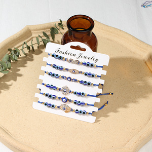 6 piezas de oro plata <span class=keywords><strong>mal</strong></span> de ojo con pulseras de diamantes, pulseras de cuerda de ojo turco de resina azul, protegen a los miembros de la familia del daño - Product Image 4