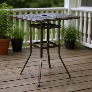 Mesa de Bar Cuadrada de Aluminio Fundido con Orificio para Sombrilla de 2 Pies, Acabado Bronce Antiguo, para Patio Exterior - Product Image 2