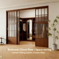 Porte coulissante à trois maillons en bois de style rétro français - Design suspendu moderne avec roulettes lisses, porte de fenêtre intérieure pour salon