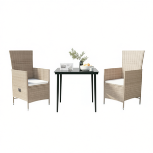 Ensemble de salle à manger de jardin en rotin beige 2 places, résistant aux intempéries, mobilier d'extérieur au design contemporain, structure en métal - Product Image 1