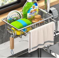 Vente chaude personnalisable ménage salle de bain cuisine étagère de rangement organisateur en acier inoxydable évier vidange robinet porte-éponge