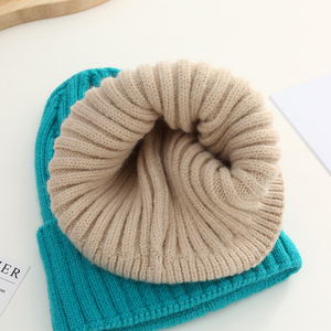 Logo personalizzabile all'ingrosso autunno inverno Unisex caldo 100% in acrilico cappelli in maglia di colore solido all'aperto arrotolato bordo immagine dei berretti - Product Image 4