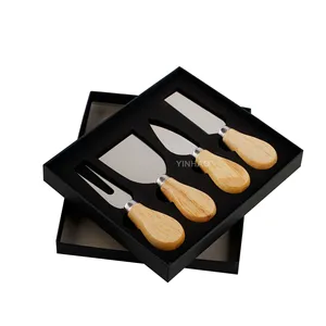 Caja de regalo de acero inoxidable con mango de madera, Logo personalizado profesional, 4 piezas, cuchillo para queso