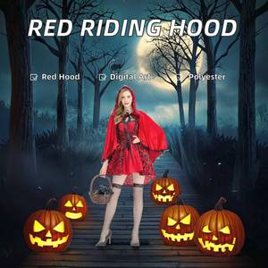 Costume de sorcière gothique sexy HP, mini-robe en dentelle rouge avec cape à capuche pour Halloween et événements de carnaval - Product Image 2