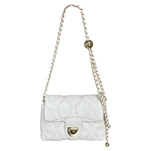 White Quilted Mini Shoulder Bag With Chain Strap 7 Inch Solid Color <b>Lock</b> Closure Women's Crossbody Bag - Product Image 5