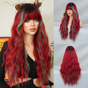 Peluca Navideña Sintética Resistente al Calor de 26 Pulgadas, Transpirable, con Ondas Naturales, Color Borgoña, para Mujer, para Fiestas - Product Image 2