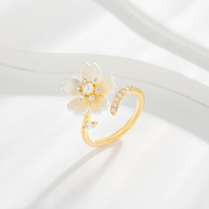 My Muyu Spring Pearl Flower <b>Open</b> <b>Ring</b> Gold Plated Adjustable Index Finger Jewelry Gift - Product Image 1