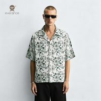 Chemise imprimée pour homme avec bordure en dentelle, 70% polyester, motif floral turquoise, style cubain, pour l'été, la plage et les vacances