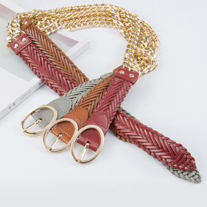 Nuova <span class=keywords><strong>Cintura</strong></span> da <span class=keywords><strong>Donna</strong></span> in Pelle Intrecciata con Catena Metallica, <span class=keywords><strong>Cintura</strong></span> Vintage in Pelle Laccata con Fibbia Ovale per Abiti da <span class=keywords><strong>Donna</strong></span> - Product Image 3