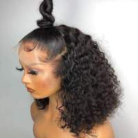 Perruques en cheveux humains vierges à 100 %, prêtes à porter, sans colle, avec dentelle transparente HD, petit bonnet, mèches bouclées profondes, noir naturel, pour femmes