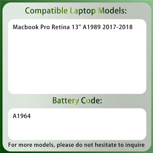 <span class=keywords><strong>Batterie</strong></span> d'ordinateur portable OEM A1964 pour Apple <span class=keywords><strong>MacBook</strong></span> <span class=keywords><strong>Pro</strong></span> Retina 13" A1989 2017 2018 11.4V 5086mAh Pack de batteries d'usine - Product Image 2