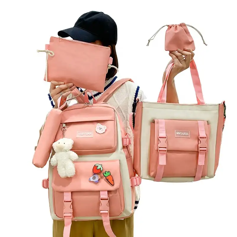 Ensemble de sacs d'école en toile avec logo personnalisable pour enfant, sac de livre pour l'école secondaire, ensemble de sacs à dos de sport décontractés pour adolescentes, 5 pièces,