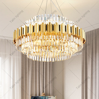 Lustre Suspendu Moderne Rond à LED en Cristal, Plafonnier Luxueux en Métal