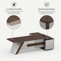 Meuble de bureau professionnel haut de gamme en bois de placage naturel avec finition cristal, panneau de particules E1, prise électrique et interrupteur tactile