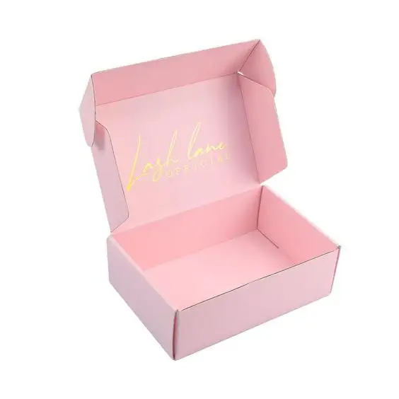 Pink Color Gold Hot Foil Stamping Logo Corrugado Mailer Box Caixas de Embalagem Personalizada para Pequenas Empresas Vestuário