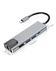 Draagbare <span class=keywords><strong>5</strong></span>-Port USB-C Docking Station <span class=keywords><strong>5</strong></span>-In-1 Rj45 Hdtv USB-C Usb3.0 Type C Voor Pc Laptop 4K Resolutie Opladen <span class=keywords><strong>Data</strong></span> Adapter - Product Image 2