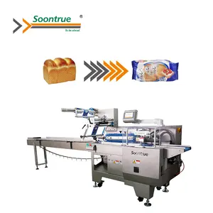 automatic flow sandwiches bread toast horizontal wrapping box motion packaging machine