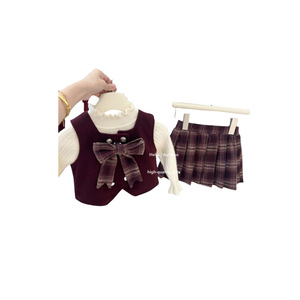 Tongxingyuan Girls Winter School Style Bow Vest Plaid Skirt Set Thickening Cotton Children Outfits - Product Image 5