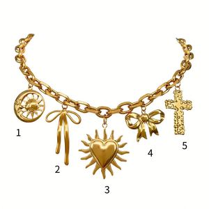 Stainless Steel DIY Fashionable Bow <b>Cross</b> Pendant 18K Gold Color Vacuums Plating Trendy Vintage Lovers Number Pearl Buddhism - Product Image 6