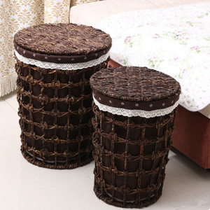Panier de rangement pour linge en corde de papier composite de grande taille pour la maison, panier de rangement en rotin tissé avec couvercle et sac en tissu - Product Image 5