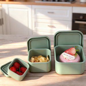 Silicone Food <b>Container</b> 60ml 180ml 350ml Set Square Airtight With Lid For Travel Picnic Solid Color - Product Image 2