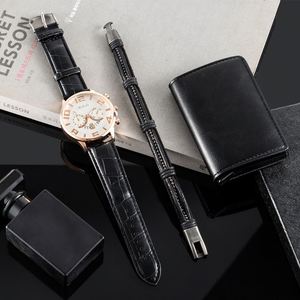 Business Men Wristwatch 3Pcs Gift Box <b>Set</b> Casual Quartz <b>Watch</b> with Cowhide Bracelet Nylon Replacement Strap - Product Image 5
