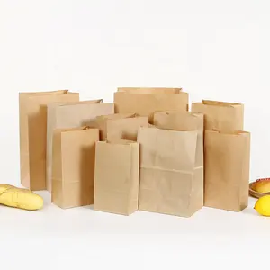 Wholesale Custom Printed Brown Kraft Paper Bread Bag Cheap Greaseproof Food Packaging for Snacks