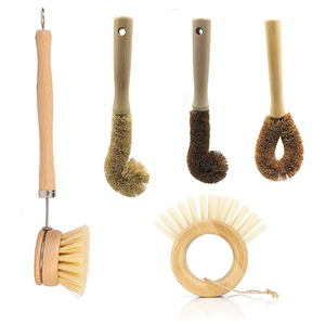 Eco-Friendly Kitchen Cleaning Set - Wood & Bamboo Brushes With Natural Fibers (6-Piece)