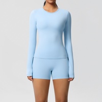Nouvel ensemble de yoga long et moulant en Spandex/Nylon brossé, respirant, anti-plis, couleur unie, doux pour la peau, style européen et américain