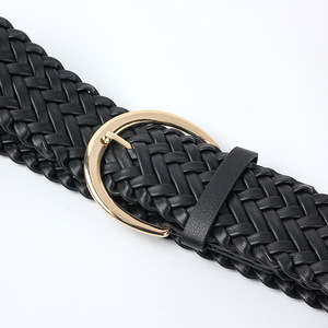 Cinturón ancho tejido negro de 4.0 cm con hebilla de cobre, estilo casual, artístico y retro para pantalones y vestidos de mujer - Product Image 2