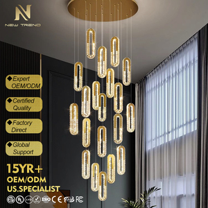 โคมไฟระย้าคริสตัล LED สไตล์โมเดิร์นสำหรับตกแต่งภายในบ้าน วิลล่า โรงแรม บันได หรูหรา - Product Image 1
