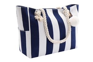 Grand <span class=keywords><strong>sac</strong></span> de plage en toile avec logo imprimé à rayures beiges, fourre-tout avec boule de cheveux pour femmes, vente en gros - Product Image 5
