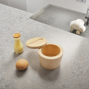 Boîte à sel en bambou avec couvercle pivotant magnétique Récipient à épices rond Organisation de stockage d'assaisonnement durable et sécurisée pour la cuisine - Product Image 3